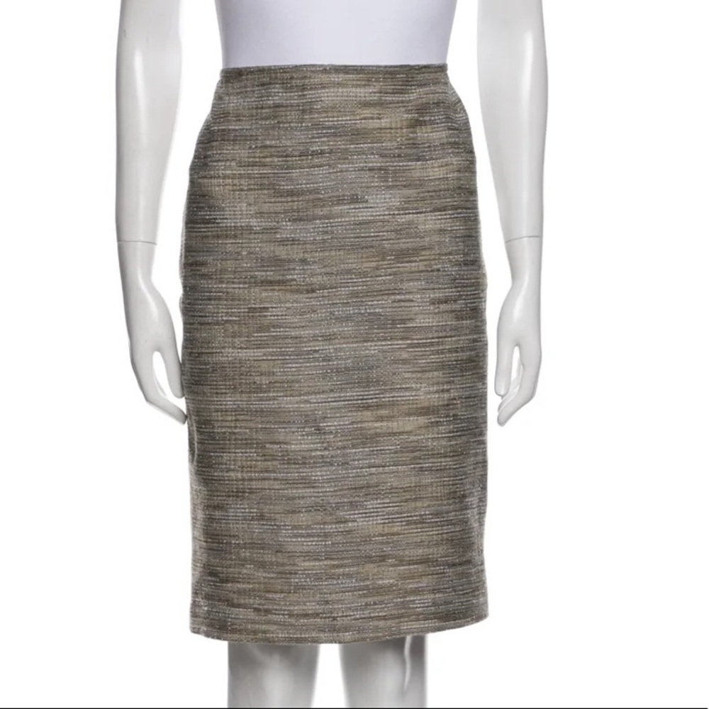 Lafayette 148 tweed wool blend pencil Skirt knee length high waist slit workwear
